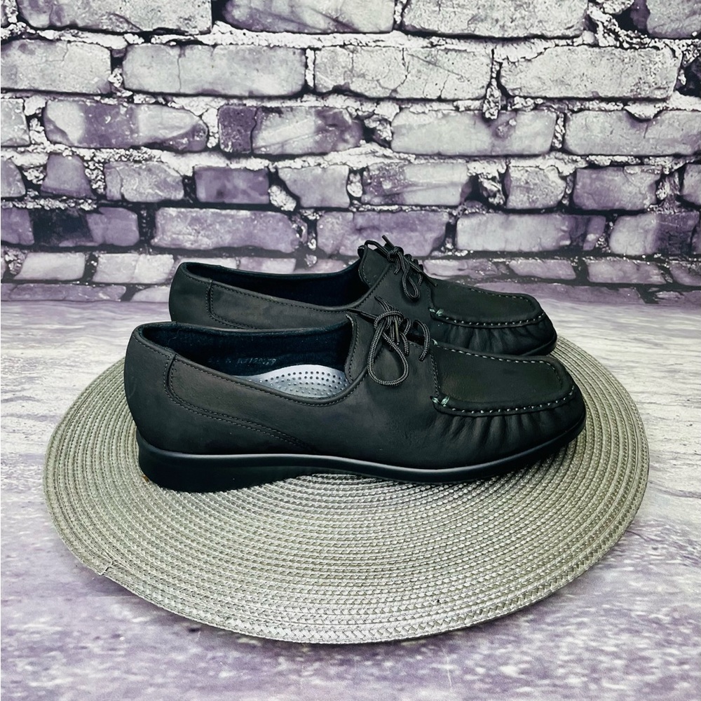 SAS Women's Black Suede Lace Up Slip-on Loafer Casual Shoes Size 8.5 M